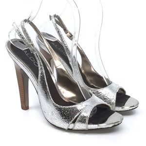 ALDO‎ SILVER METALLIC PEEPTOE SLINGBACK HIGH HEEL
